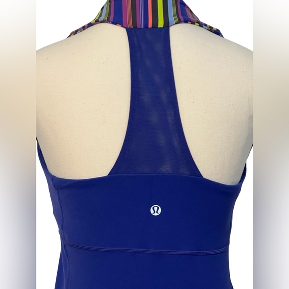 Lululemon size 8 blue wish multi poncho strip scoop neck, razorback tank top - Picture 6 of 9